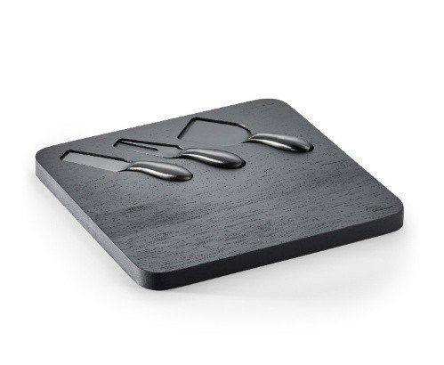 Fromage Cheeseboard Set-Black PVD Steel & Wood (3 knives)