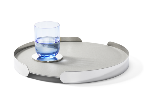 roid Tray -Mirror Polished Stainless Steel with Leather Trim